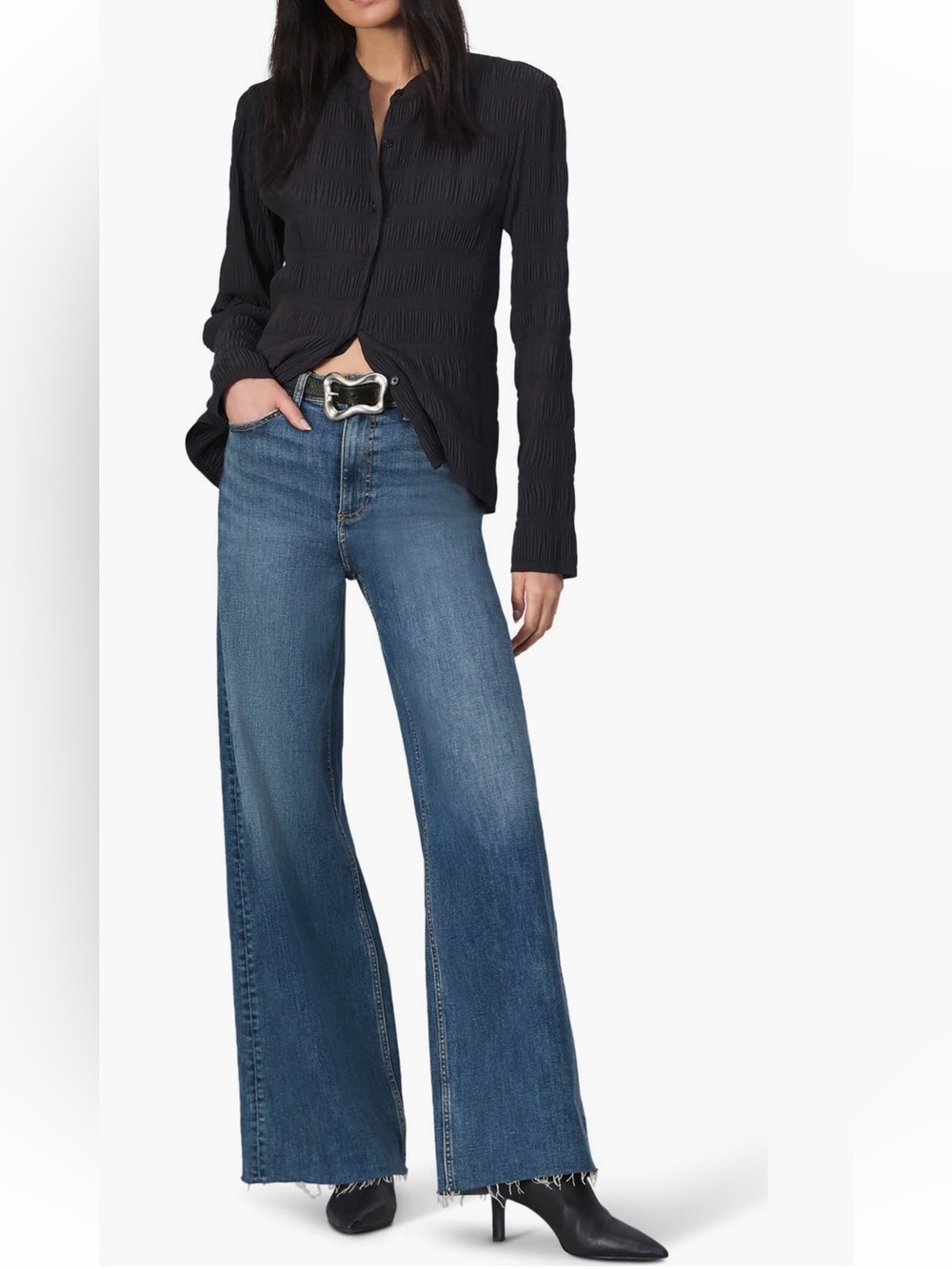 NWT rag & bone Flexi Sofie Raw Hem High Waist Wide Leg Jeans in Willow SZ 33